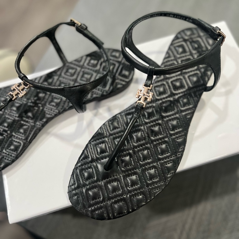 New Tory Burch Black Geometric Sandals